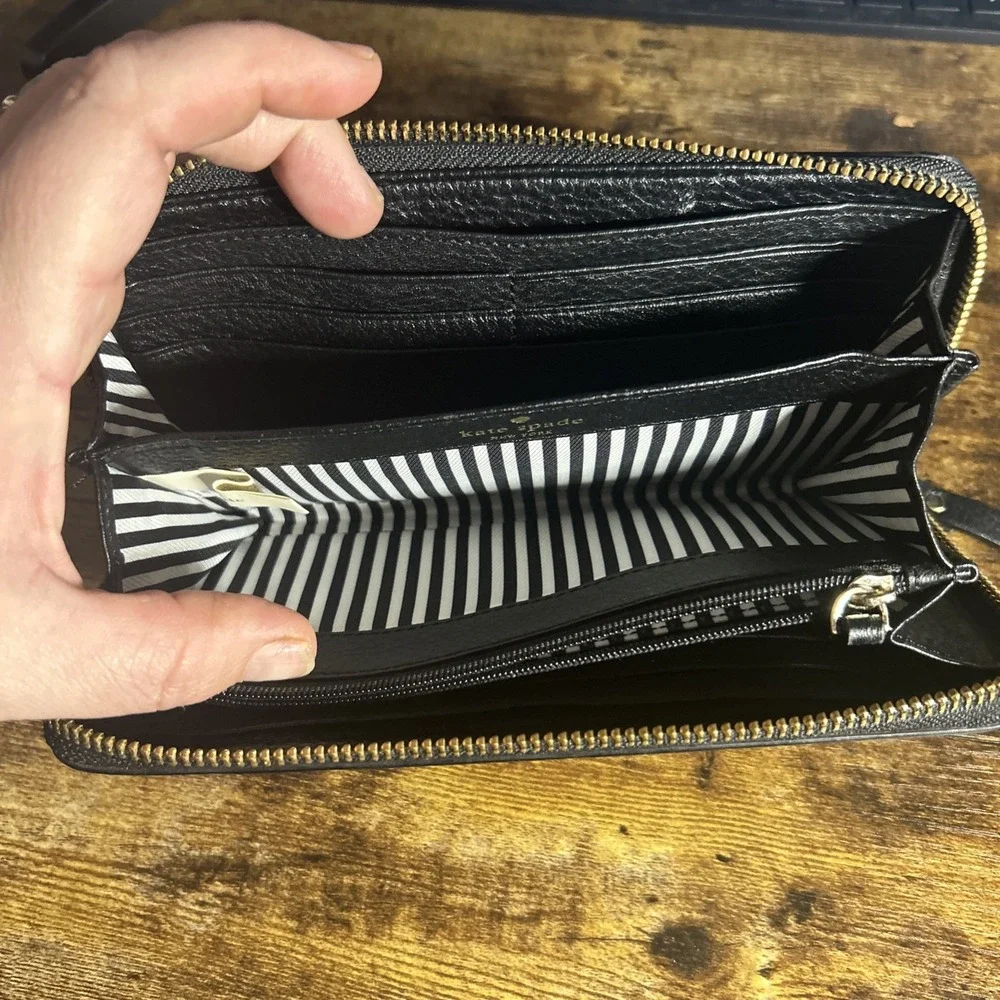 Kate Spade Pebble Leather Black Zip Around Wallet Large